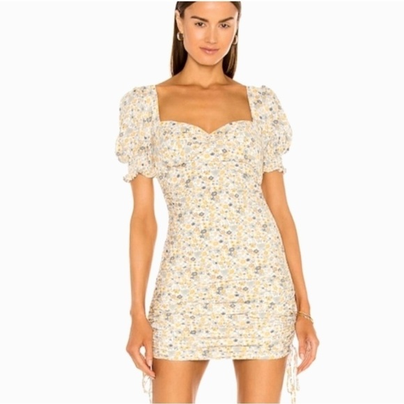 Bardot Mini Dress Cindy Sweetheart Neck Yellow Floral Print NEW Size XS/4 - Picture 1 of 14